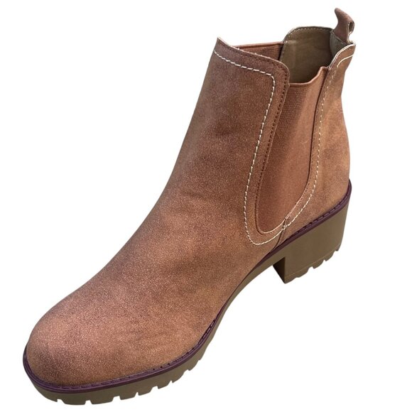 Tan Chelsea Ankle Boots Lug Sole Block Heel Neutral Fall Shoes - Picture 6 of 8